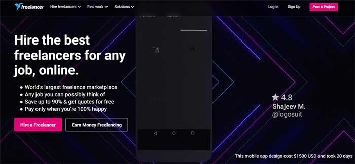 محیط سایت Freelancer.com